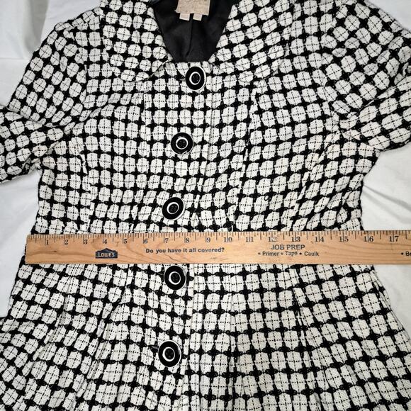 Sequin Hearts BlkWhite 3/4 Bell sleeve Peter Pan Collar front button Blazer 9 - Picture 6 of 11